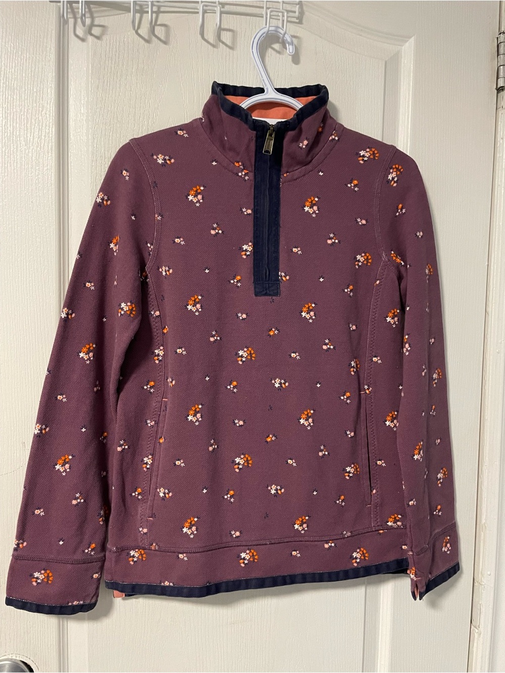 Fat Face Old Mauve Orange Floral Half-Zip with Navy Trim and Orange Lining